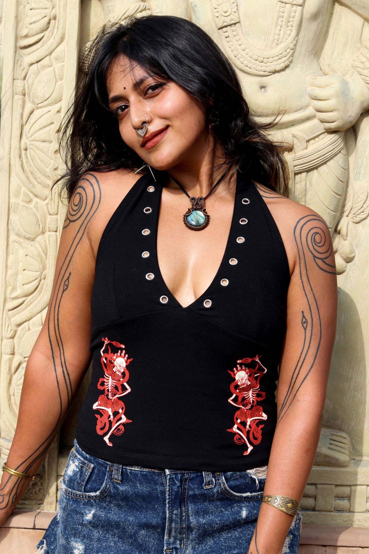 Ritual Halter Top in black, front