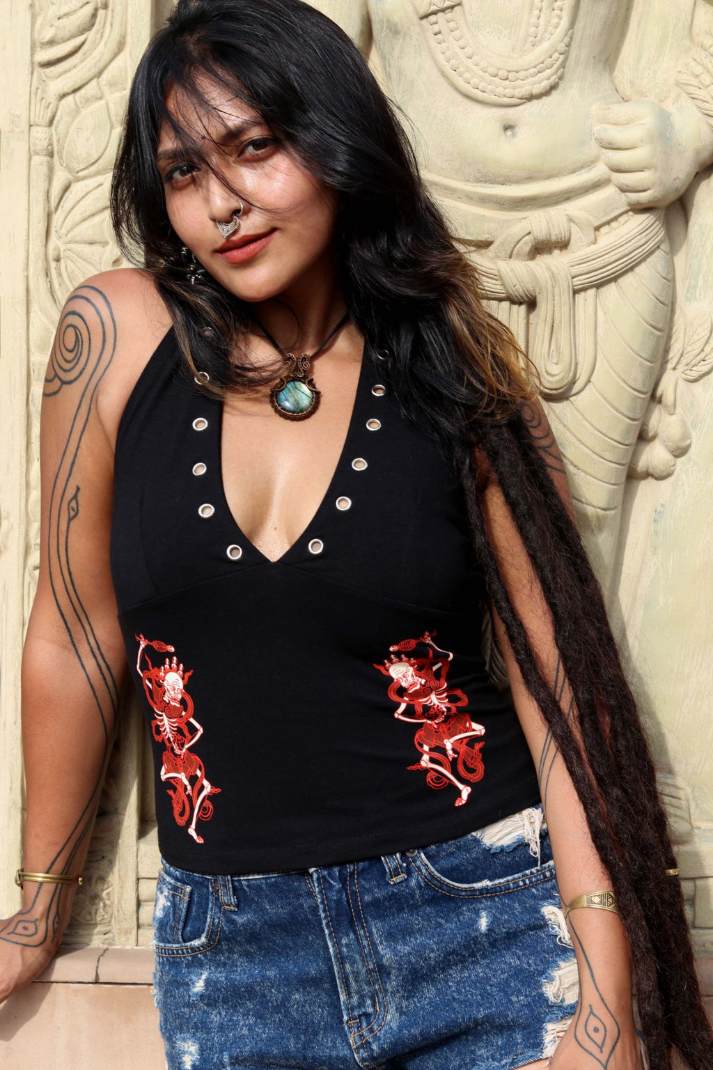 Ritual Halter Top in black, front, second pose