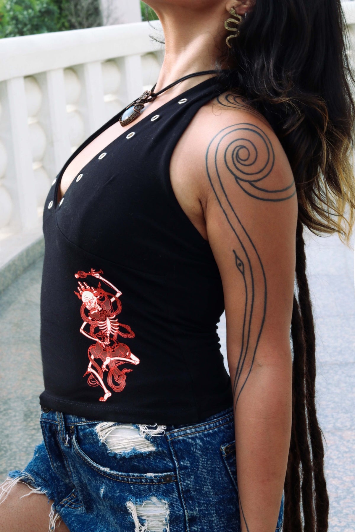 Ritual Halter Top in black, side