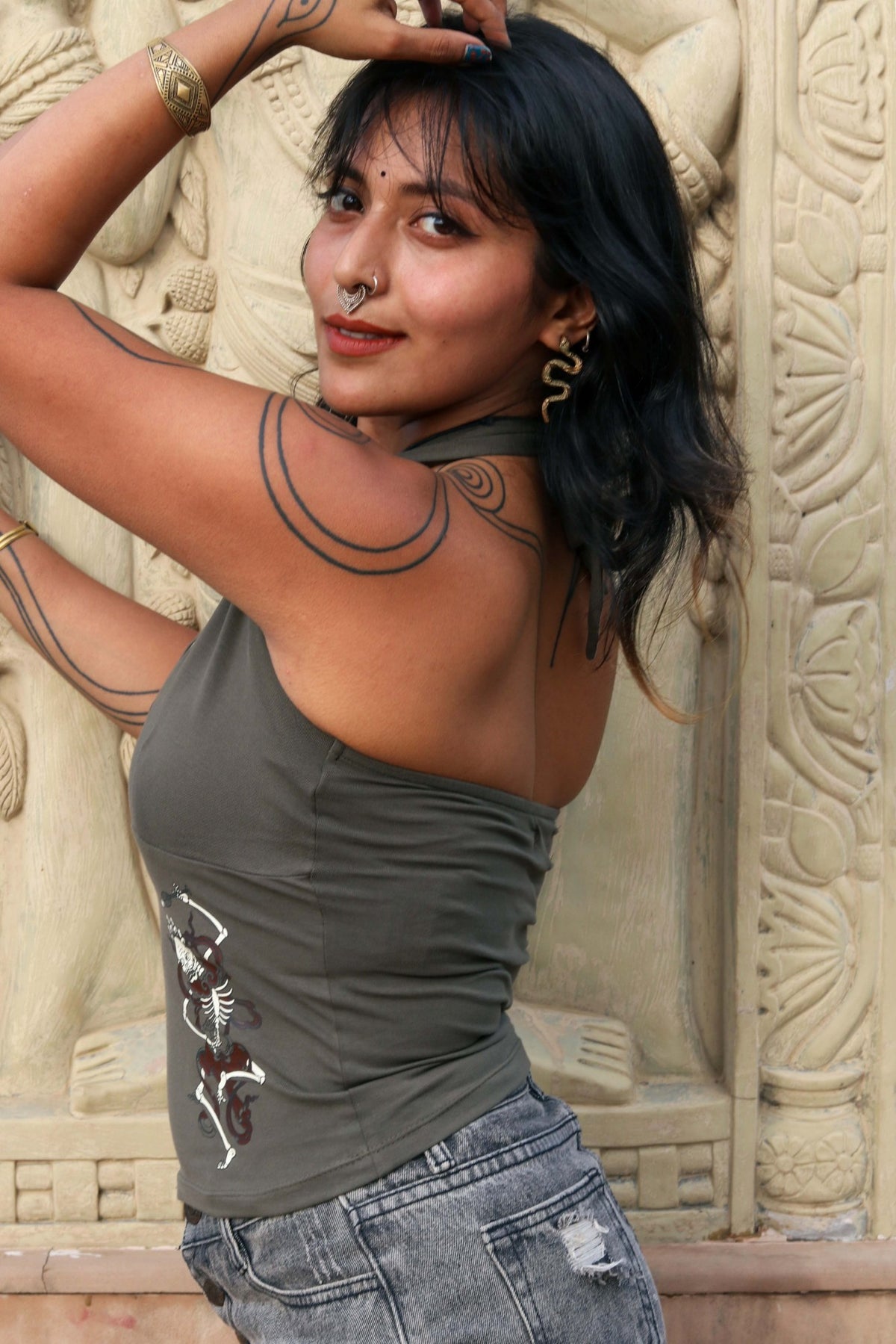 Ritual Halter Top in olive, side