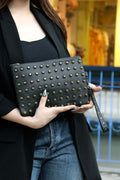 Dune brass-studded leather pouch, front