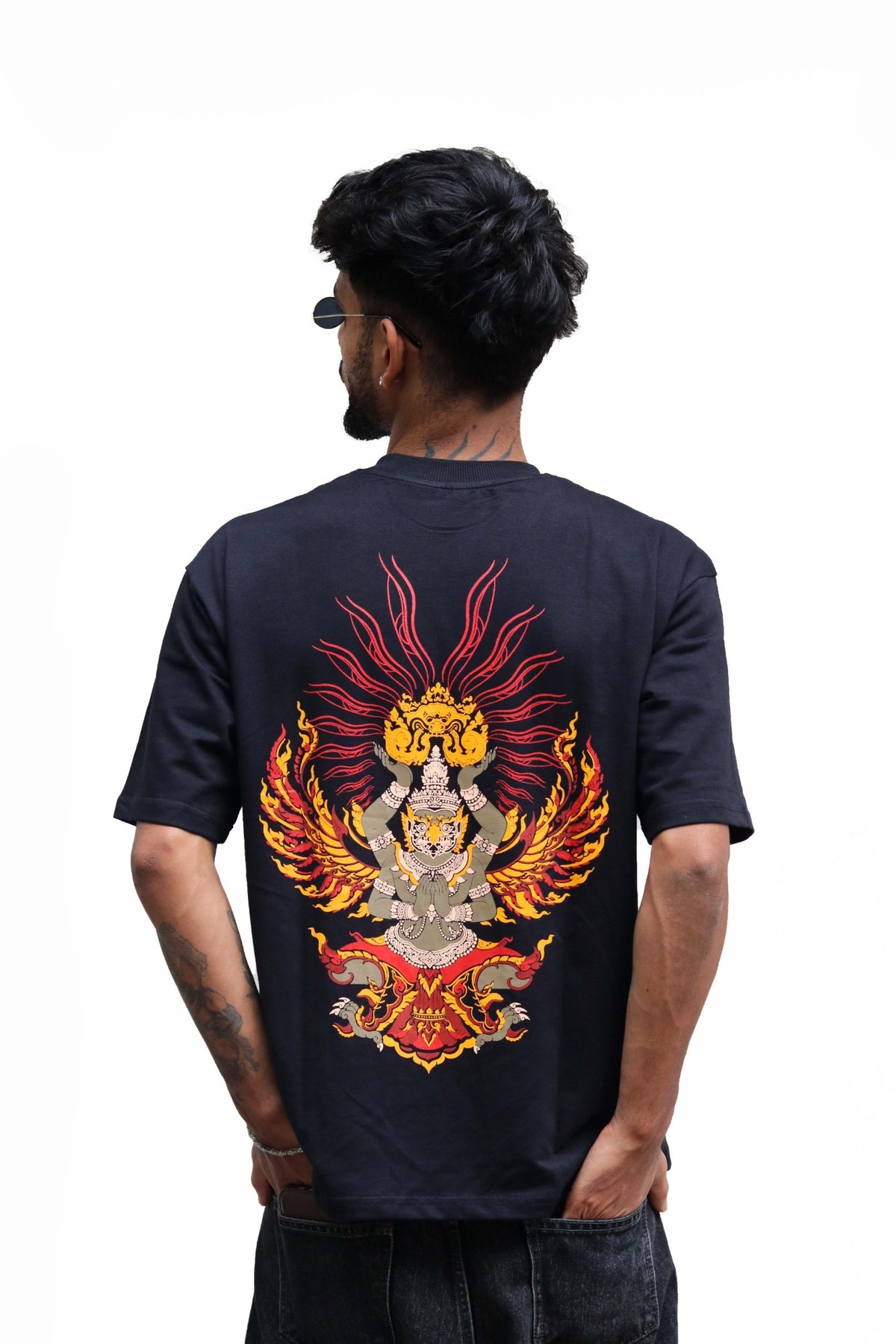 Garuda print on the back of the tee