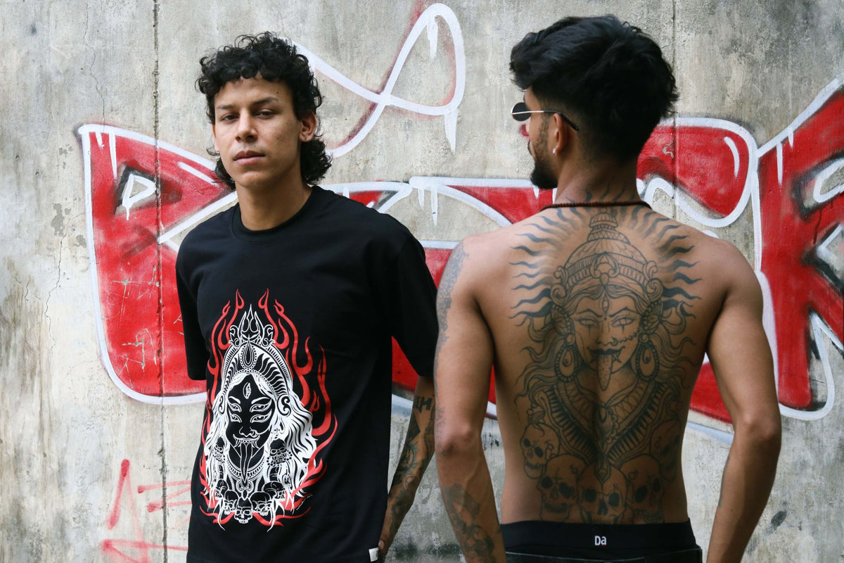 Mahakali tee next to a Kali back tattoo